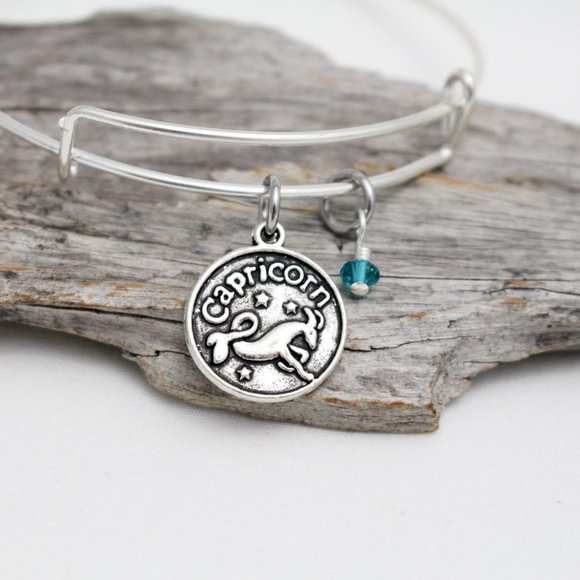 December Capricorn Adjustable Charm Bangle - Handmade Zodiac Bracelet - Picture 1 of 11